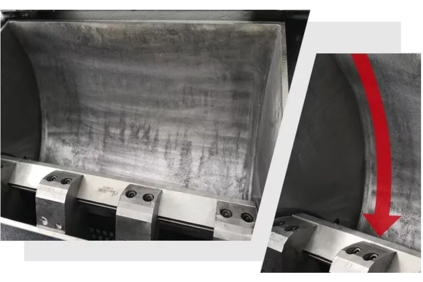 Plastic crusher rear arc plate design